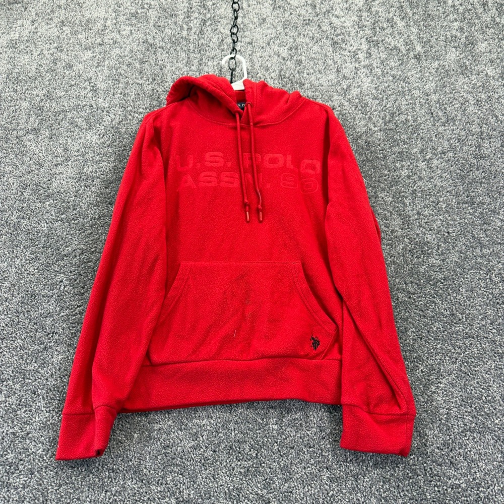 US Polo Assn Hoodie Mens Medium Red Fleece Pullover Logo Sweatshirt Long Sleeve